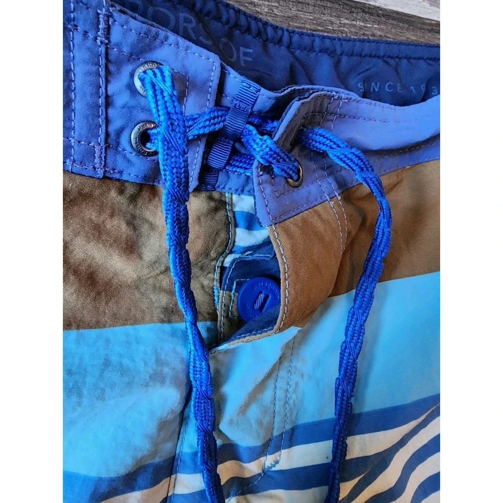 PATAGONIA WAVEFARER BOARD SHORTS MENS SIZE 30 19" STRIPED BLUE BROWN SWIM TRUNKS - Picture 4 of 7